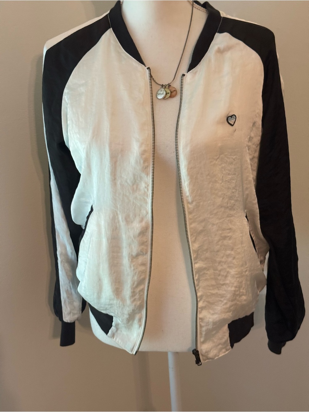 Spiritual Gangster Two-Tone Bomber Jacket in White & Black